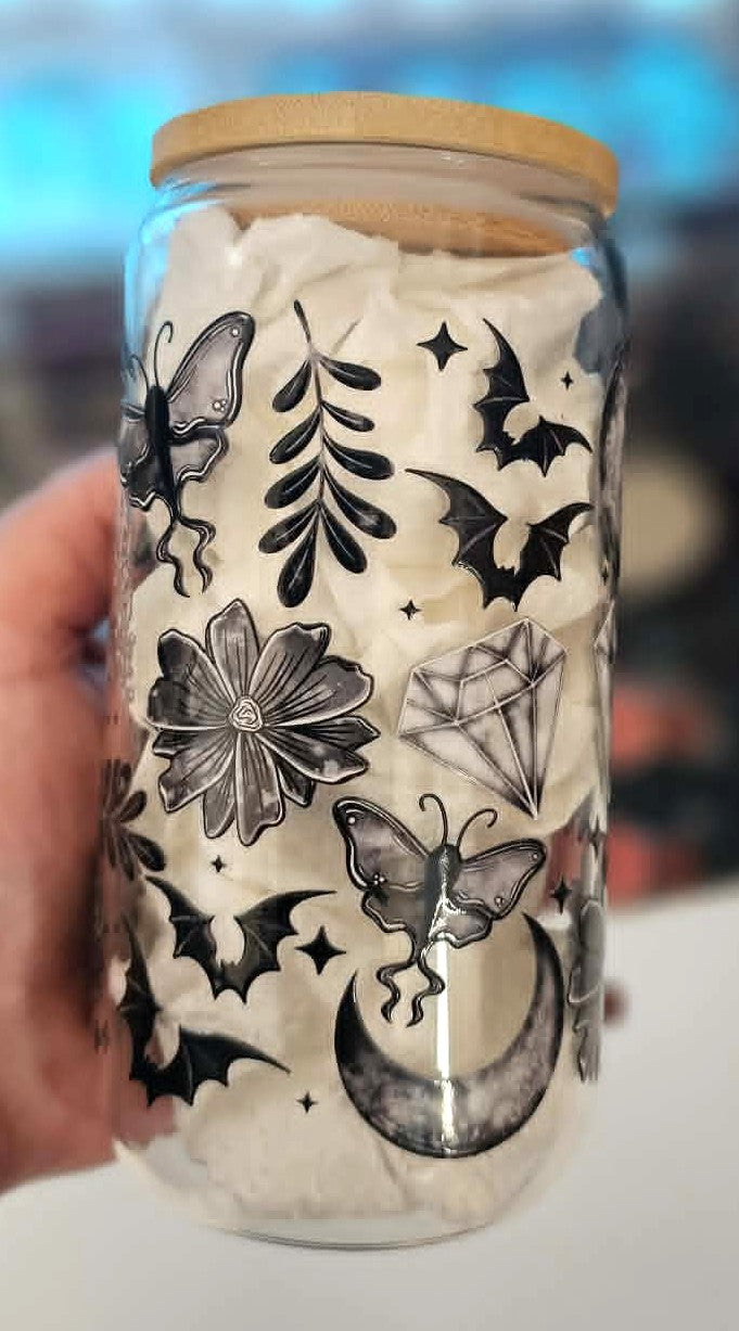 Bats and Moths 16 Oz Glass Cup