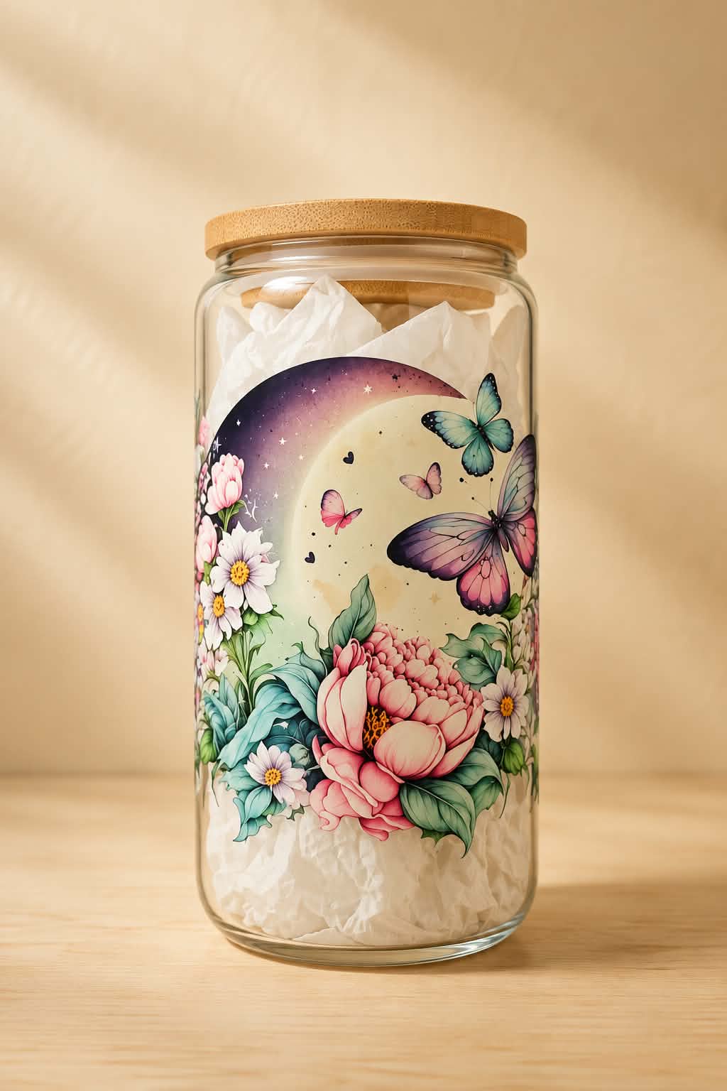 Butterfly Moon 16 Oz Glass Cup