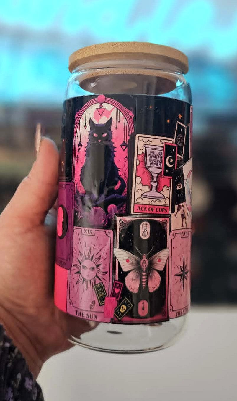 Black and Pink Tarot Era 16 Oz Glass Cup