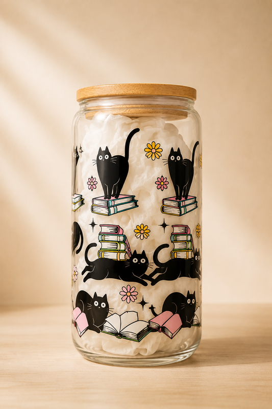 Cats and Books 16 Oz Glass Cup
