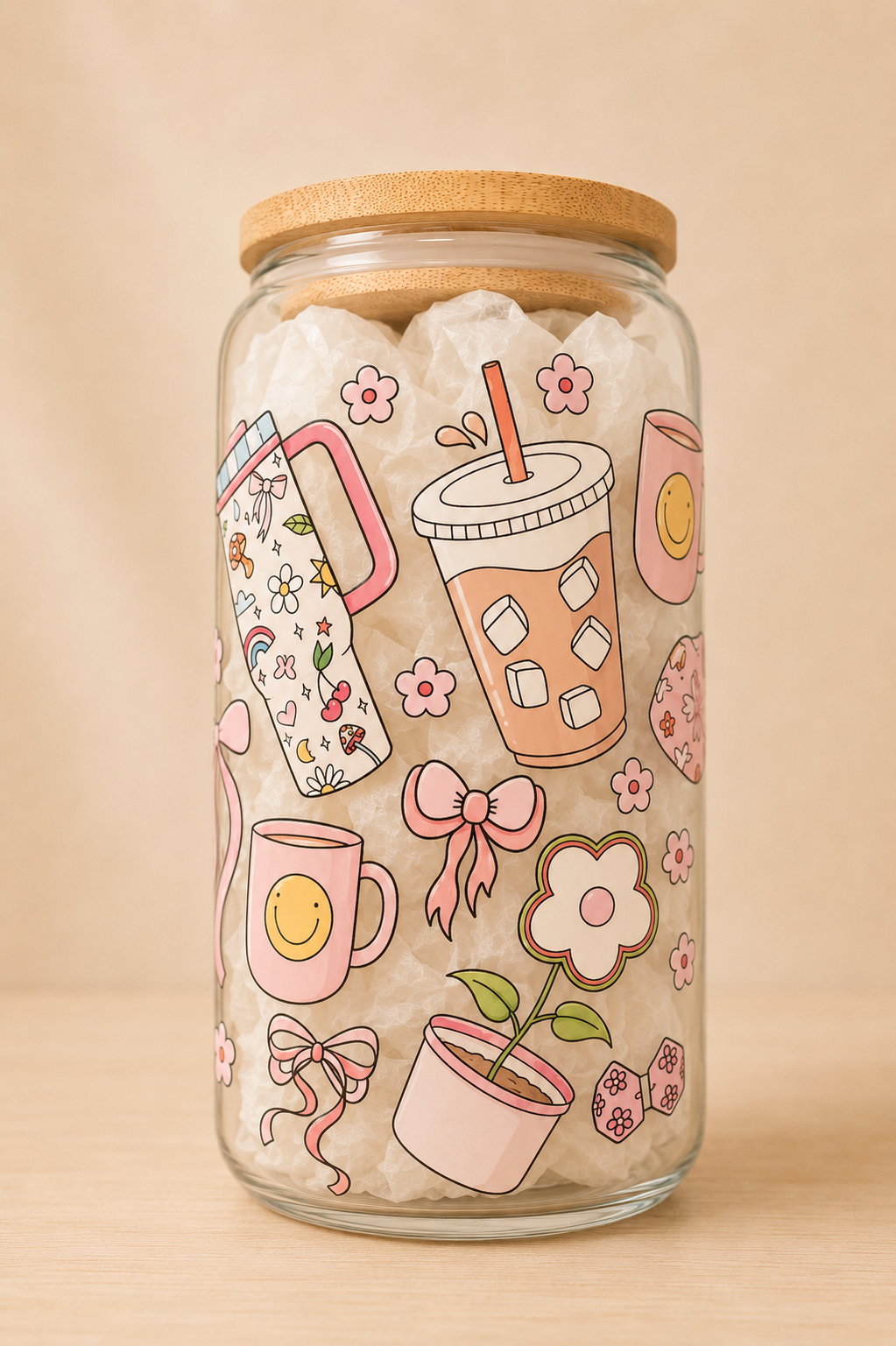 Pink Cutesy  16 Oz Glass Cup
