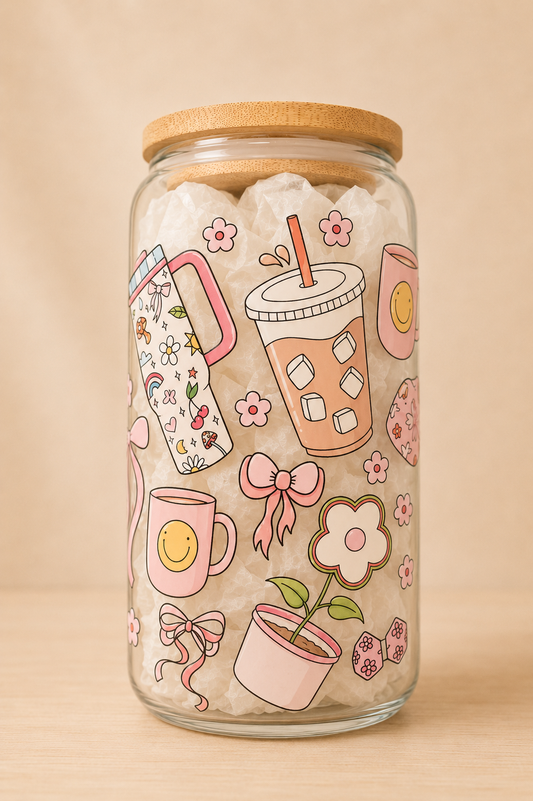 Pink Cutesy  16 Oz Glass Cup