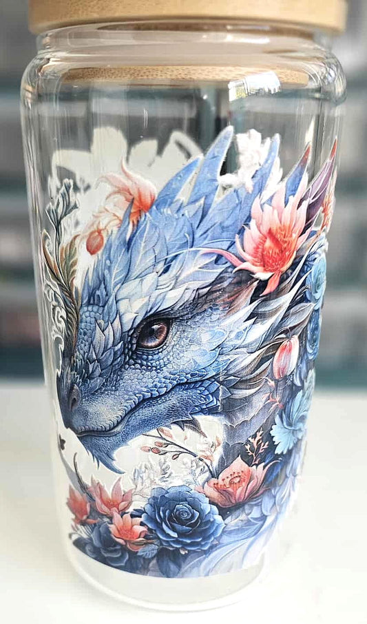 Fantasy Blue & Black Dragon Glass Tumbler