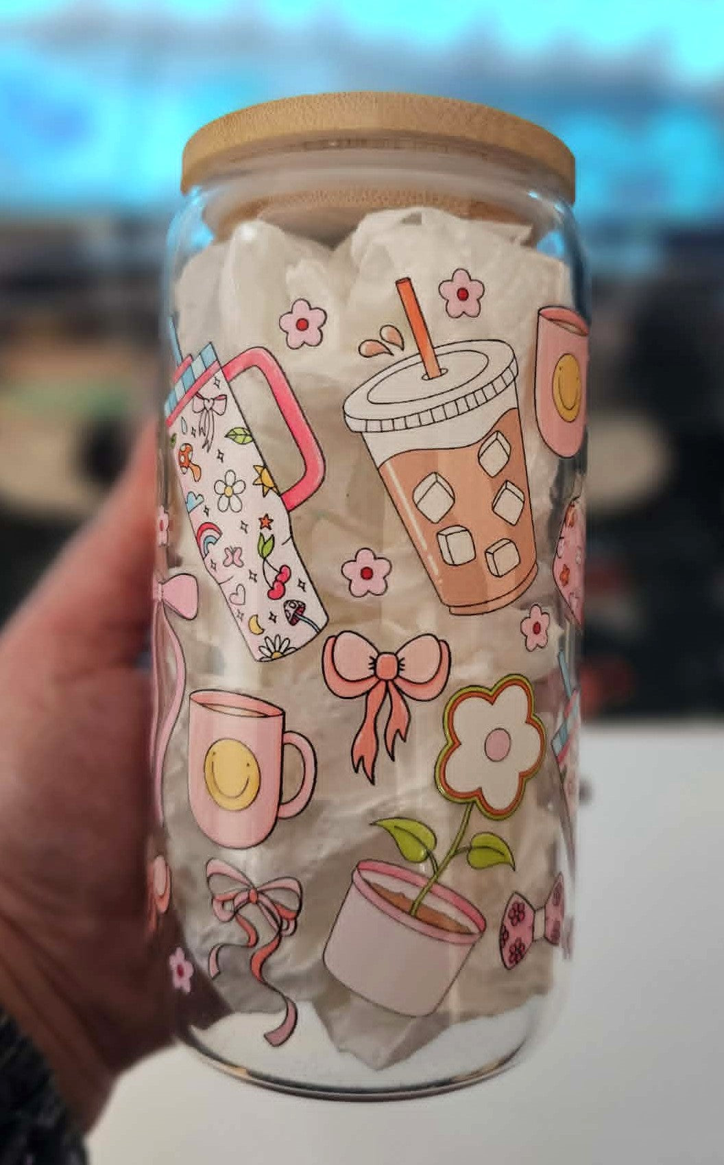 Pink Cutesy  16 Oz Glass Cup