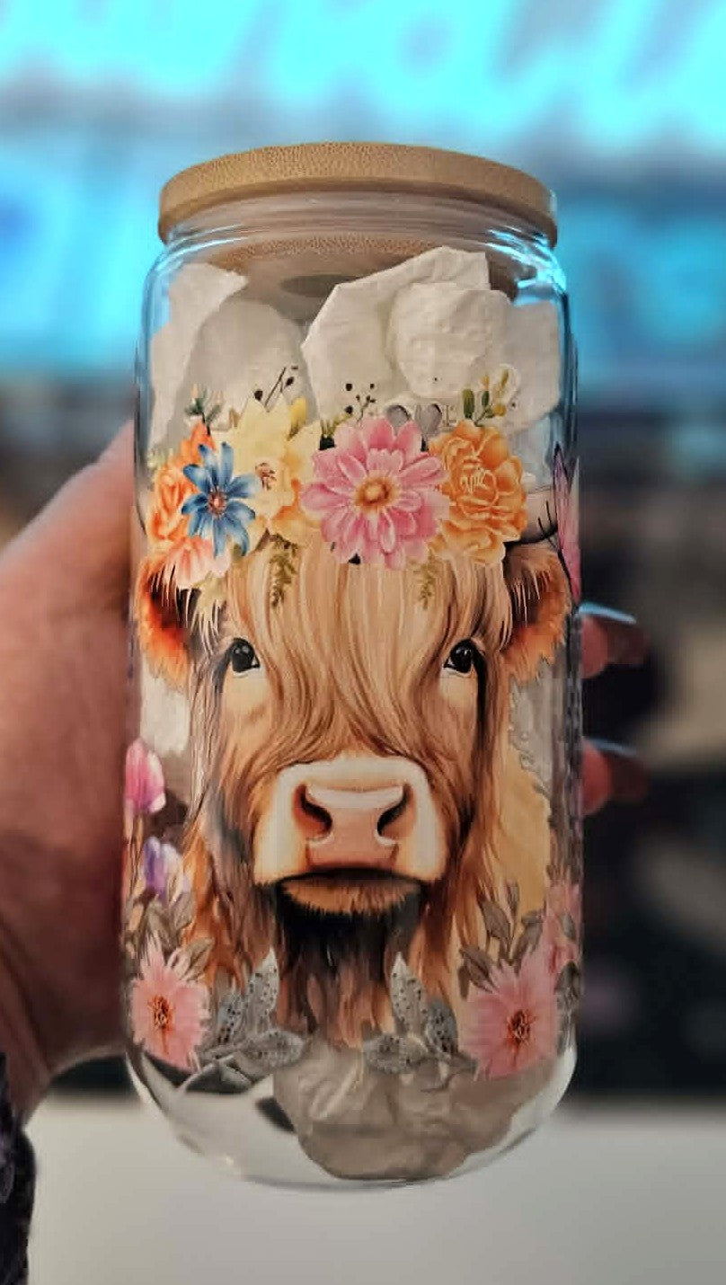 Highland Cow 16 Oz Glass Cup