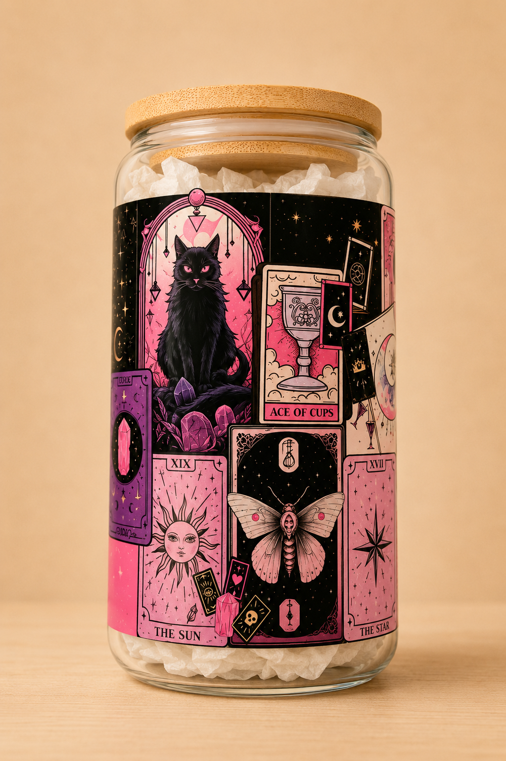 Black and Pink Tarot Era 16 Oz Glass Cup